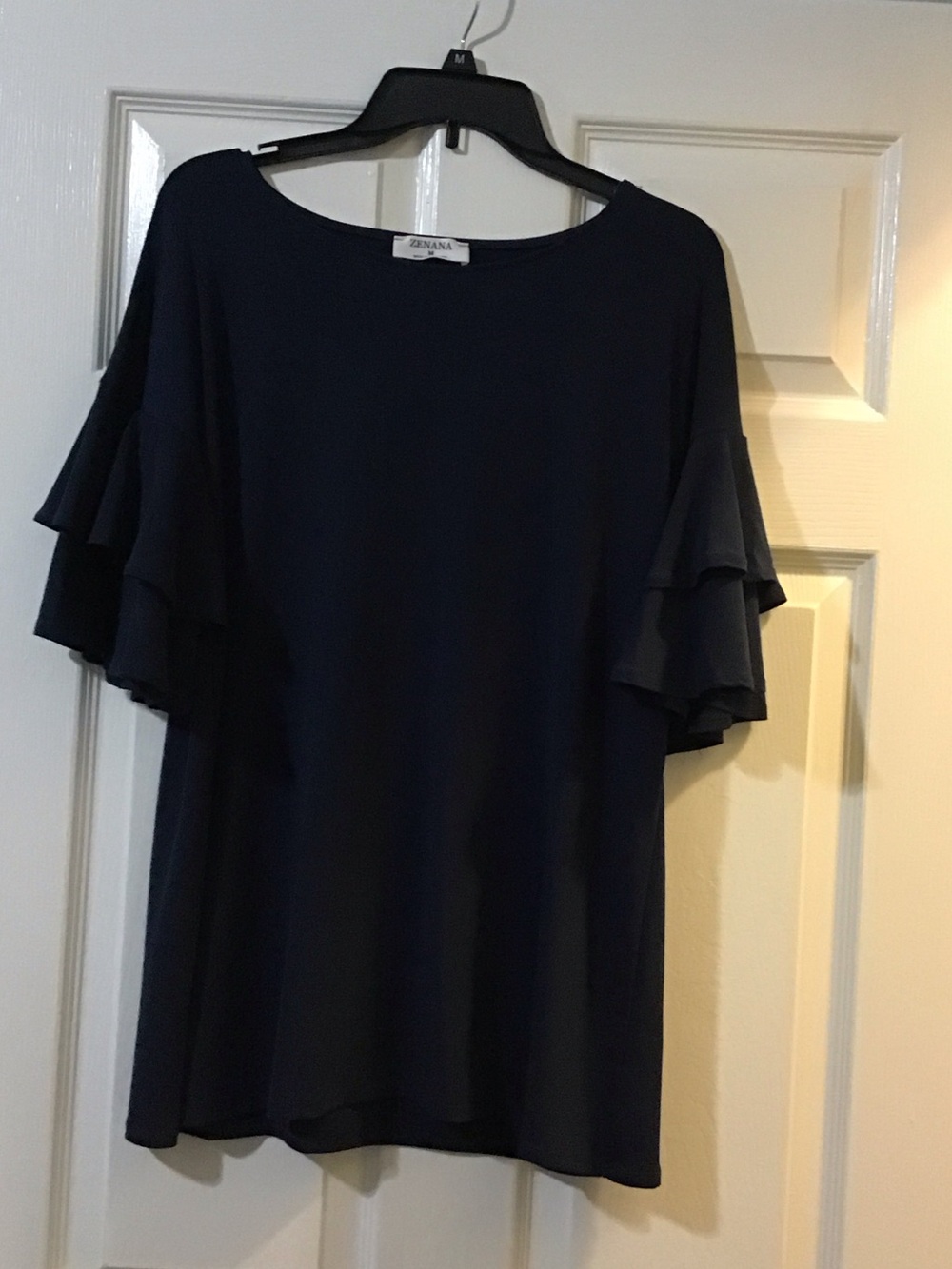 Zenana Outfitters Navy Ruffle Sleeve Blouse